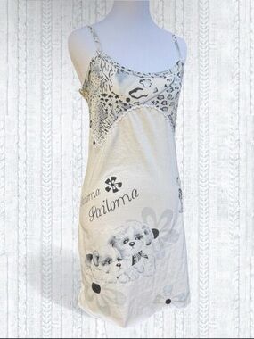 archival y2k  white and grey mini dress with dog print and animal print